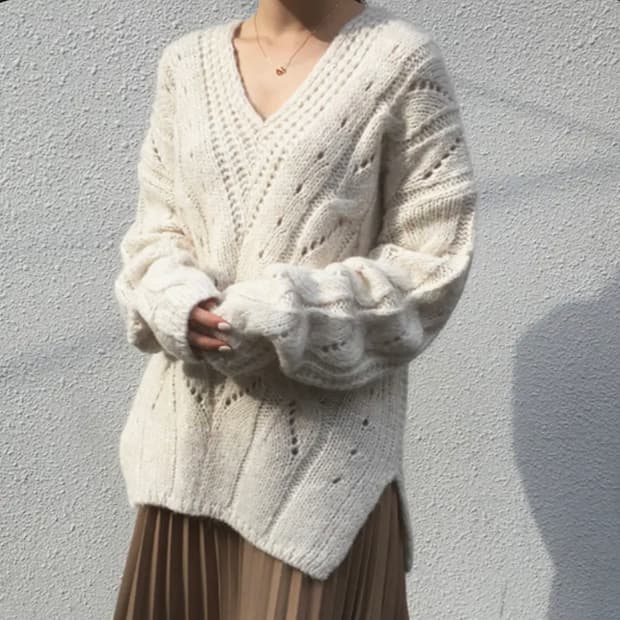 런던플랏(LONDONFLAT) 알파카 브이넥 케이블니트 프리사이즈 새상품