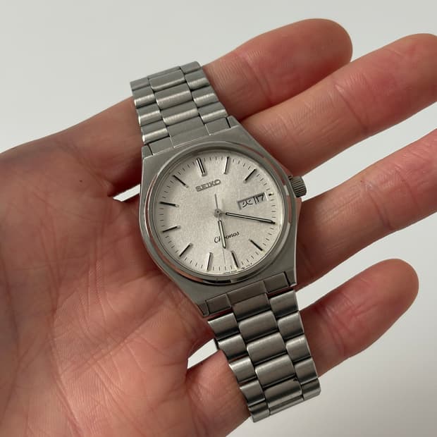 1980년대 Chronos 스노우 플레이크 다이얼 실버 쿼츠 남성 