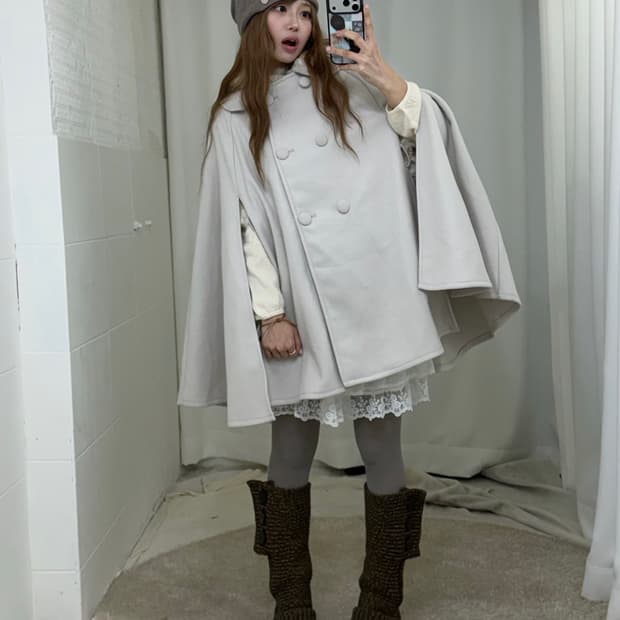 달천깔 사와코 케이프 코트 가디건 아이보리 코디세트