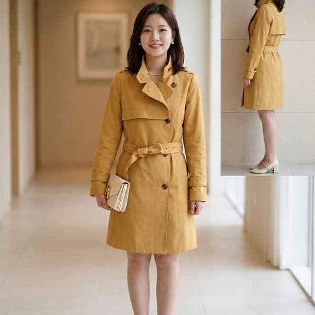 봄추천 | 헤지스 레이디스 옐로우 하프 트렌치코트 55 | 고급라인