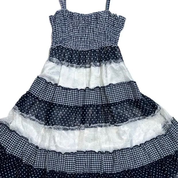 모리걸 네이비 도트 패치원피스