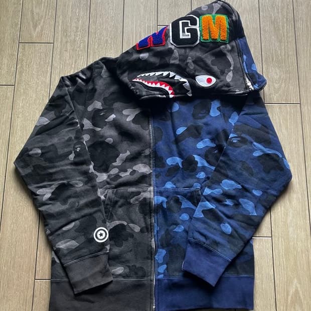 베이프 컬러 카모 세퍼레이트 샤크 풀 집 후드