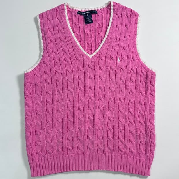 로렌 랄프로렌 핑크 케이블 니트 조끼 