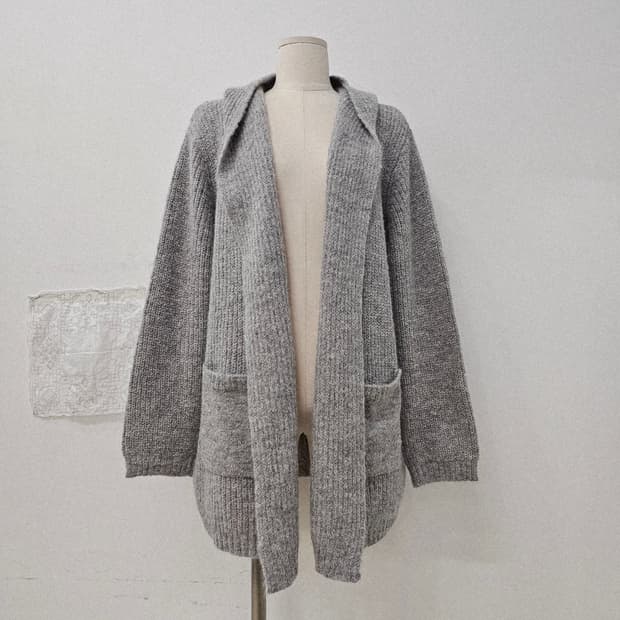 페루산 고급 알파카 후드 니트 그레이 가디건
