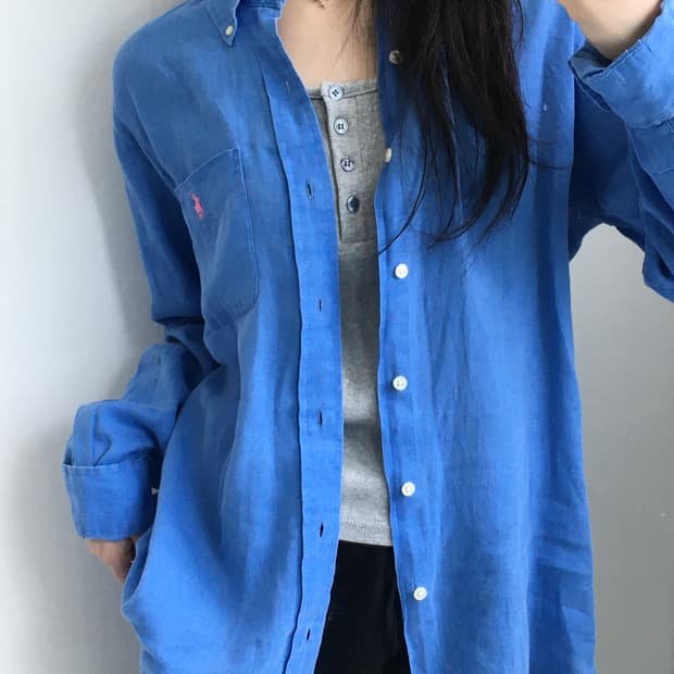 Polo 폴로 랄프로렌 블루 린넨 셔츠 