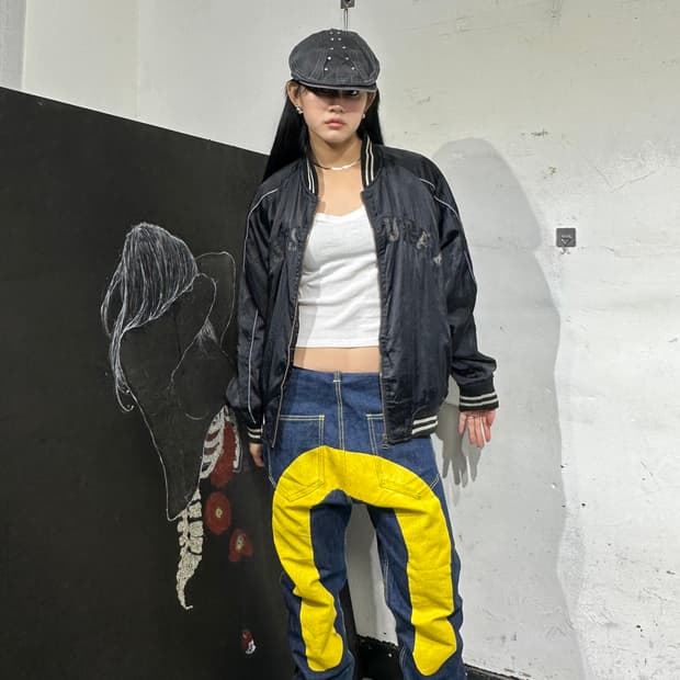 Jpn 일본빈티지 오리엔탈 일본 검정 스펠아웃 스카잔 자켓