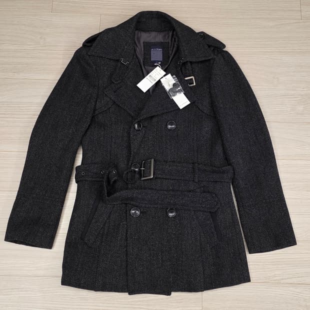 남성 더블 모직 코트 블랙