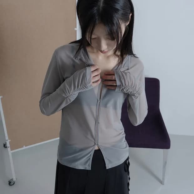 Woohwa Wrinkle Mesh Cardigan