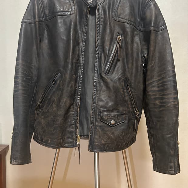 rrl 레더 모토 자켓 m