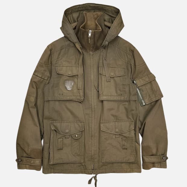 khaki military pocket hood jacket