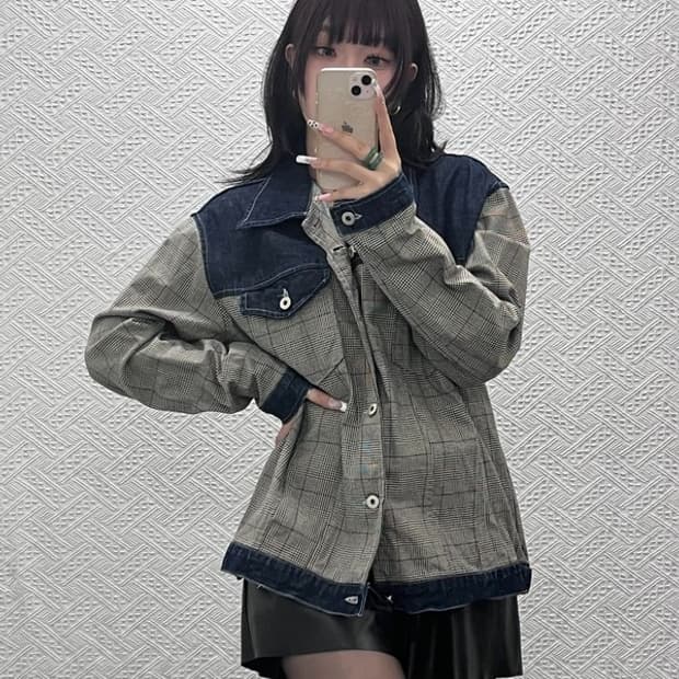 스와거 빈티지 컨트리 캐주얼 체크 트러커 데님 자켓 XL C11152