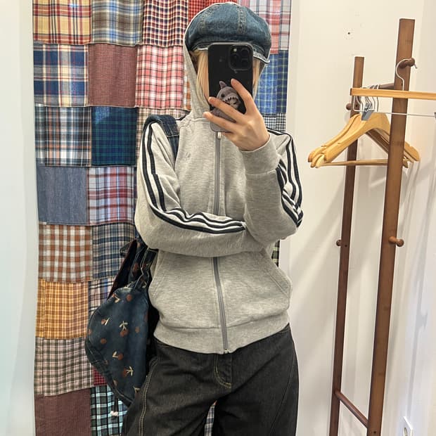 아디다스 그레이 블랙 후드집업