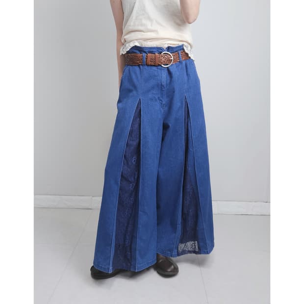 (axes femme)데님 레이스 롱 팬츠