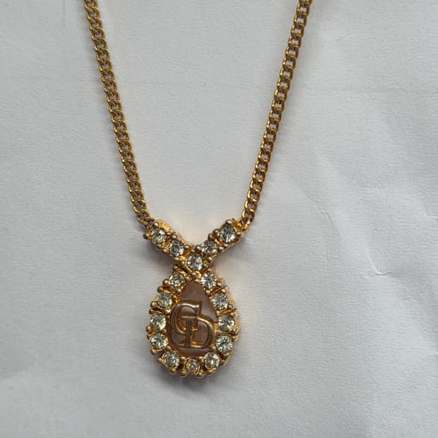 디올 Dior 빈티지 꼬임 큐빅 CD 로고 목걸이