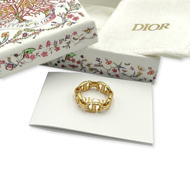 디올 골드톤 CD로고  Navy 반지