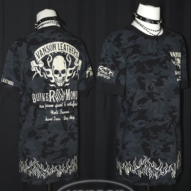 (vanson) punk skull camo t 