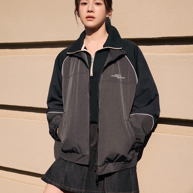 마리떼 컬러 블록 바람막이 차콜