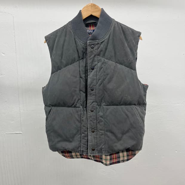 L) 80~90s POLO  8:2 PADDING WASHED VEST