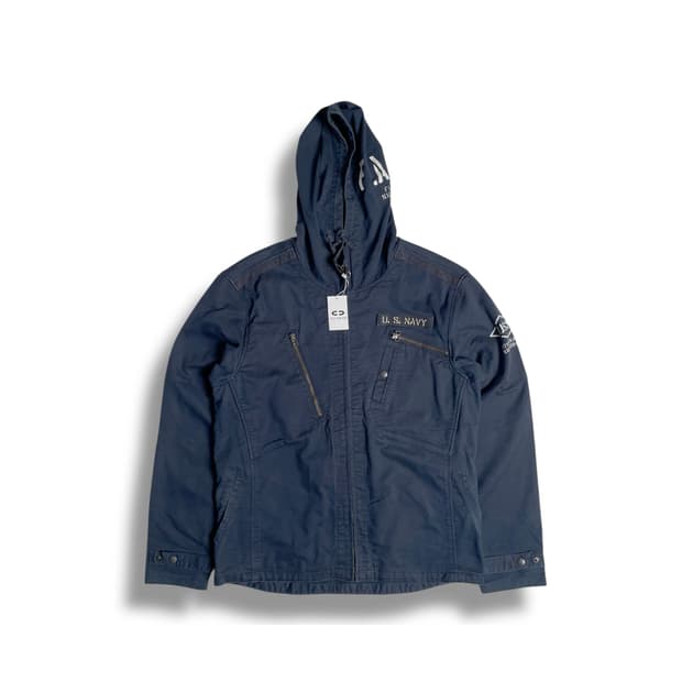 Avirex 코튼 블렌드 밀리터리 집업 후드