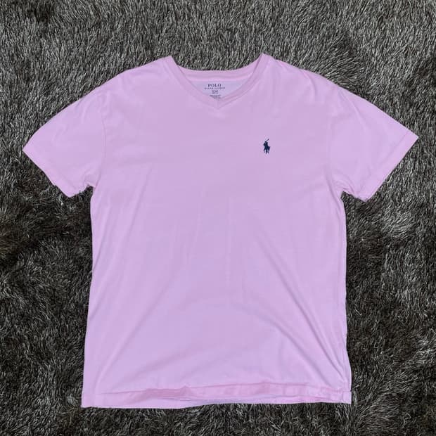 폴로 랄프로렌 연핑크 브이넥 반팔 티셔츠 S (공용추천)