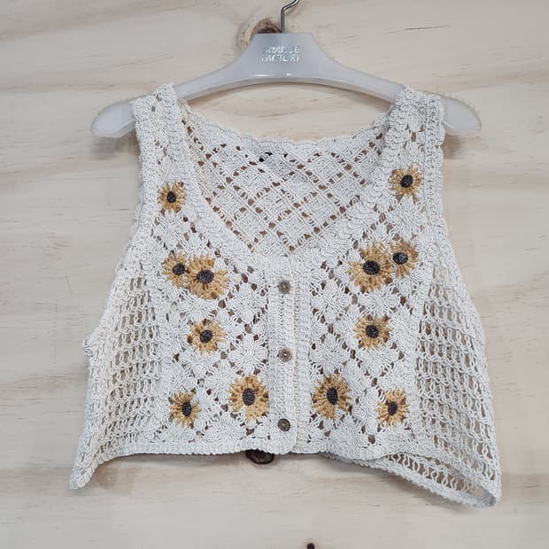 1155) 해바라기 뜨개 크롭 니트조끼