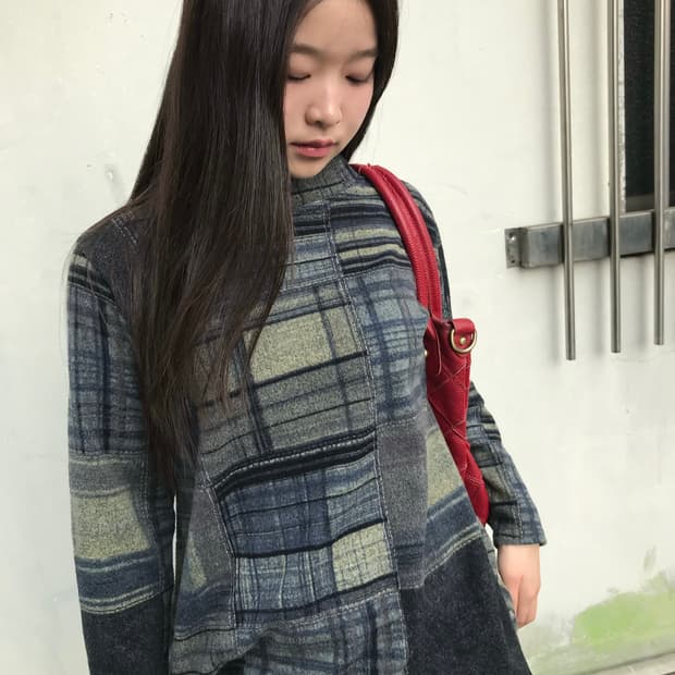 패치워크 체크 니트 