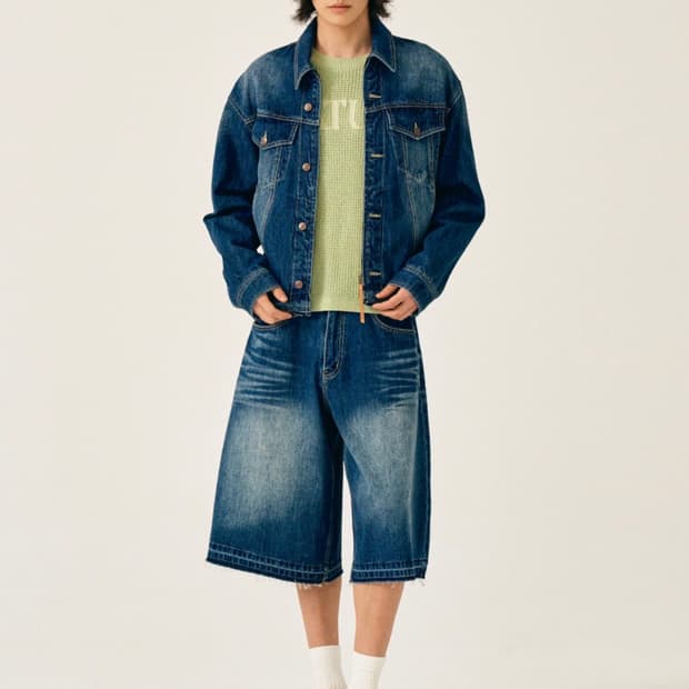 새터 가봉 데님 버뮤다 팬츠 인디고 블루 XL