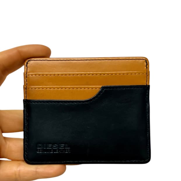 디젤 블랙&브라운 레더 로고 카드지갑 