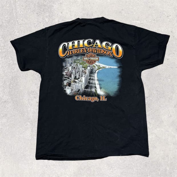 USA CHICAGO 할리 데이비슨 X 헤인즈 튜블라 포켓 반팔 티셔츠 