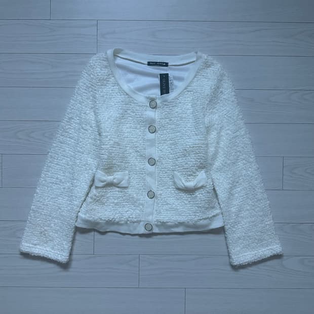 데드스탁 리본 히메갸루 자켓 노카라 부클 트위드 자켓 / 일브 / 일빈