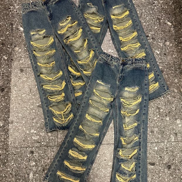 24ans 디스트로이드 찢청 와이드 팬츠 처분 