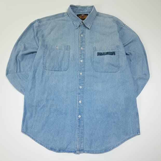 CL391 XL 할리데이비슨 00s 홍콩판 코튼 로고자수 데님셔츠