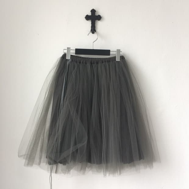 Ribbon point sha midi skirt