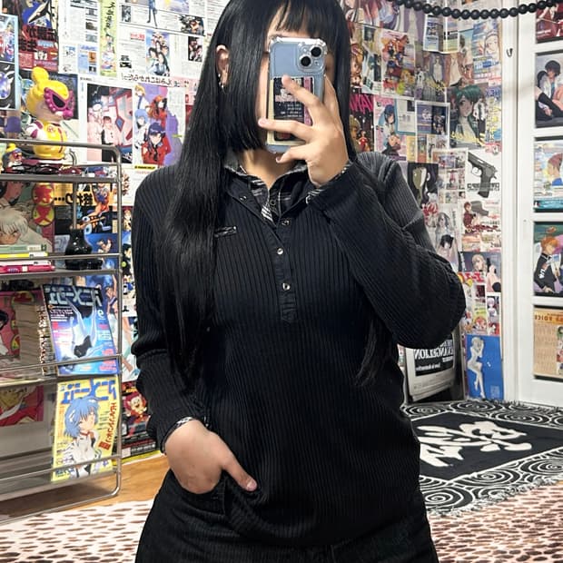 JPN 펑크 셔츠 레이어드 골지 롱슬리브