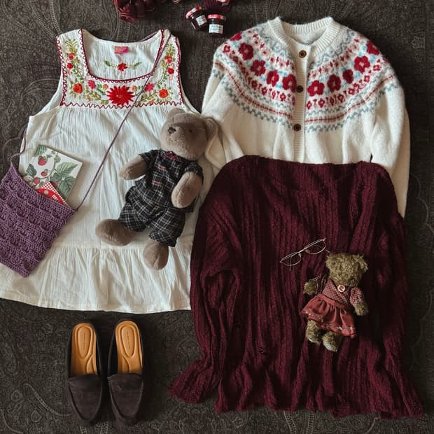 버건디 여성 니트 스웨터