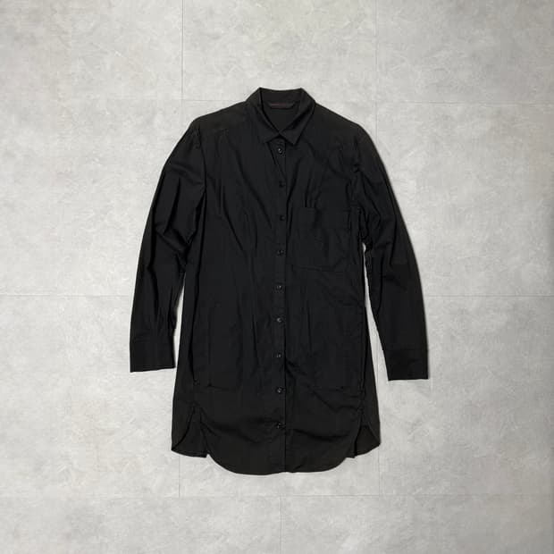 오브제 블랙 코튼 롱 셔츠