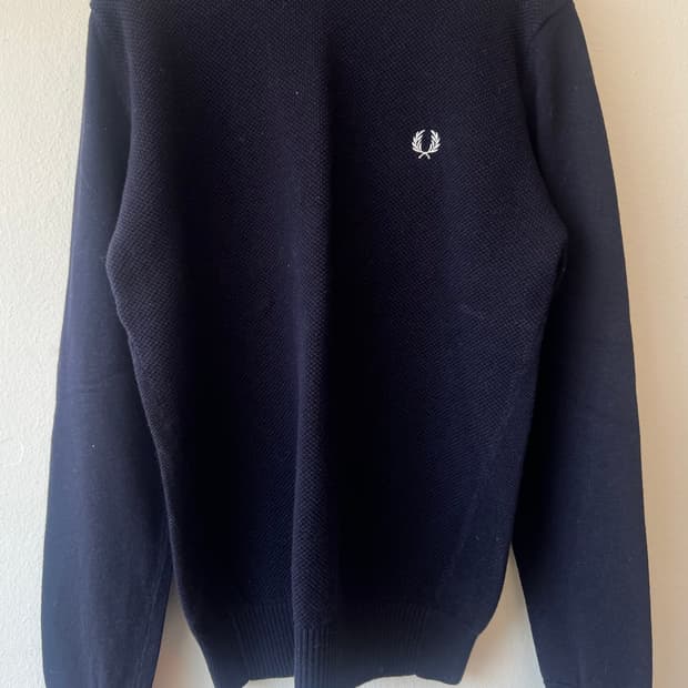 프레드페리 남성 네이비 라운드울니트 