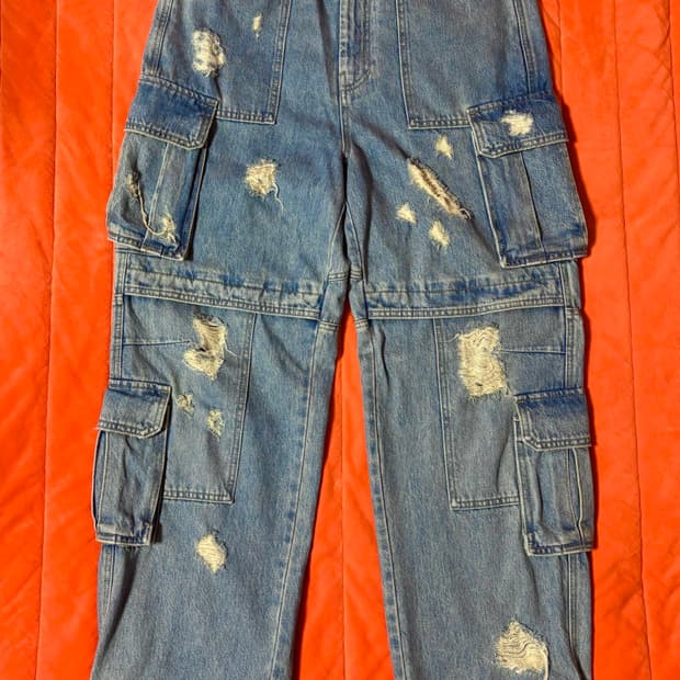 [44] 준지 데미지 카고 멀티 포켓 데님 팬츠
