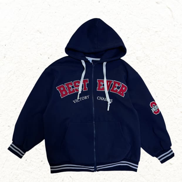 네이비 컬리지 후드집업