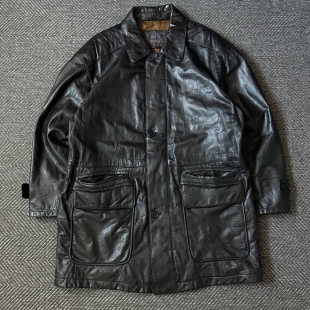 90s STRATDONAR 소가죽 빈티지 레더 필드 코트 (105)