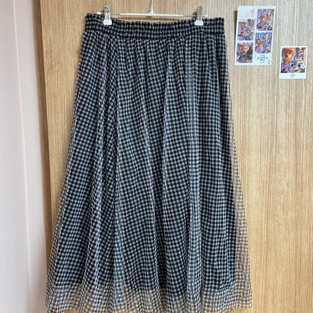 김엄 체크 롱 샤스커트 블랙