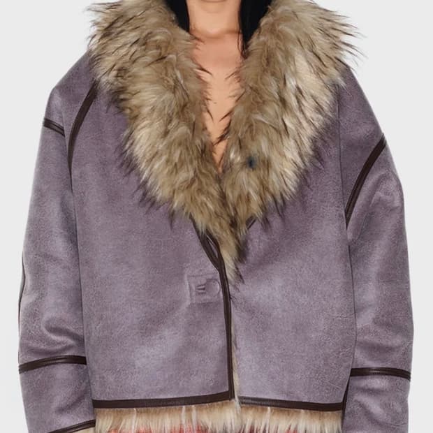 OPEN YY FAUX FUR REVERSIBLE JACKET BROWN