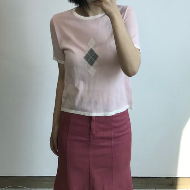 빈티지 아가일 반팔 니트