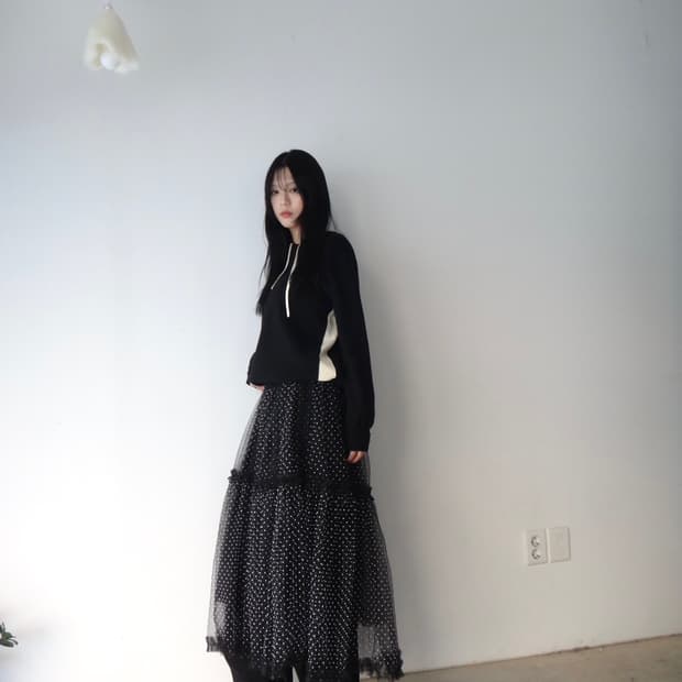 Hoody line knit / black