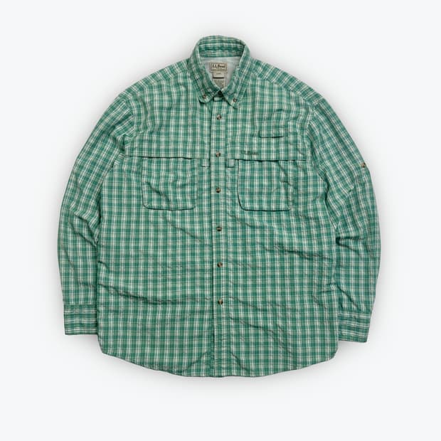 10s LLBean Fishing green pattern shirt