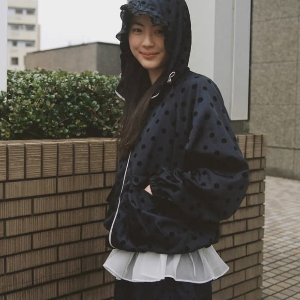 오헤시오 도트 프릴 후드 윈드브레이커 점퍼 OHESHIO