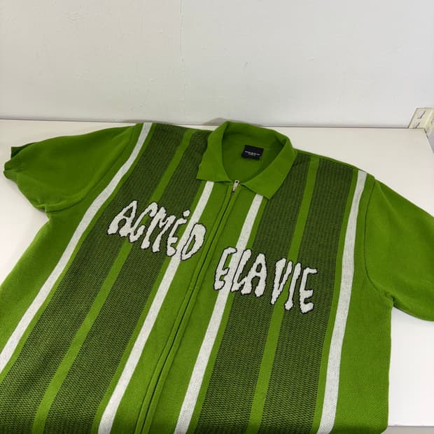 L-XL 2 아크매드라비 루즈오버핏 레터링 카라넥 니트자켓