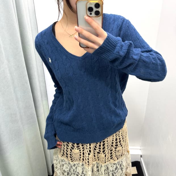 폴로 블루 케이블 니트