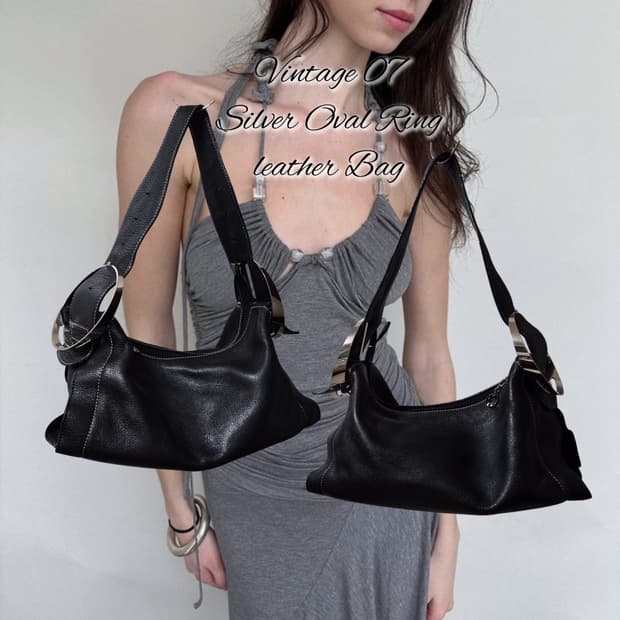 Vintage 07 Silver Oval Ring leather Bag