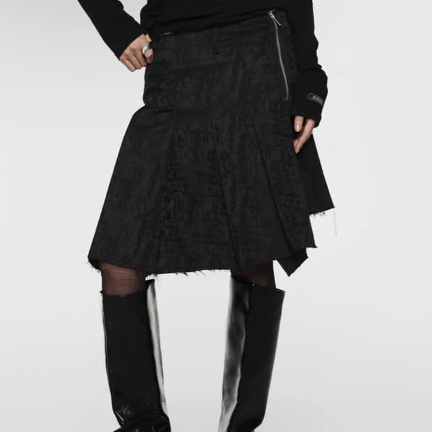 락케이크 자카드 블랙 미디 스커트